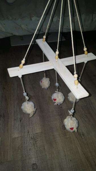 Wooden sheep mobile 