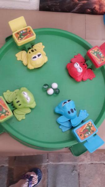 Hungry frogs, barbies, puzzles, books, toys 