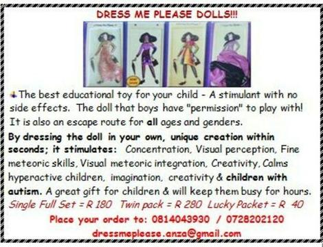 DRESS ME PLEASE EDUCATIONAL DOLLS! Ideal for creches, preprimary schools, primary scools etc. 