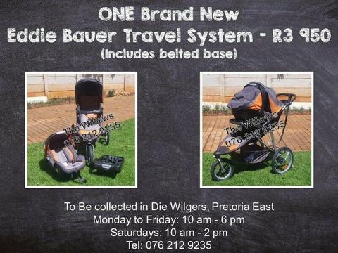 Brand New Eddie Bauer Travel System (Includes belted base) 