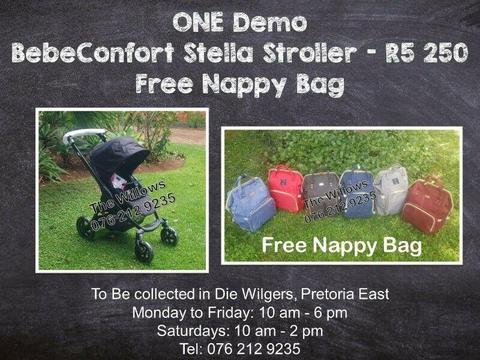 Demo Black BebeConfort Stella Stroller with Free Nappy Bag 