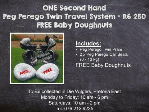 Second Hand Peg Perego Twin Travel System with FREE Baby Doughnuts 