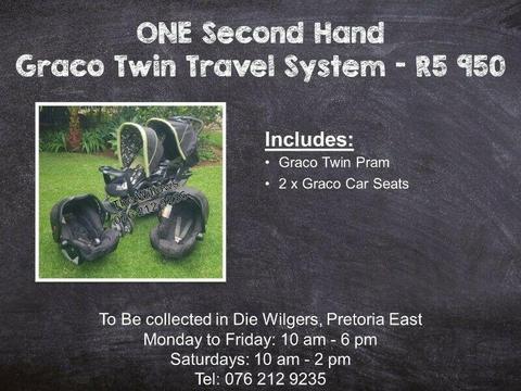Second Hand Graco Twin Travel System (Belted Bases available at R550 each) 