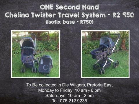 Second Hand Chelino Twister Travel System (Isofix base - R750) - Dark and Light Blue 