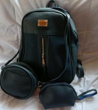 Brand New Dark Blue 3 Piece Handbag/Back Pack Set 