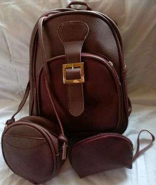 Brand New Wine Red 3 Piece Handbag/Back Pack Set 