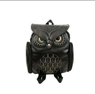 New Available Black owl pu leather ruck sack  