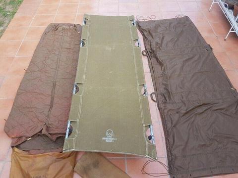 Collectable 1975 - Army issued stretcher, sleeping bag and multi- purpose Bivvy. 