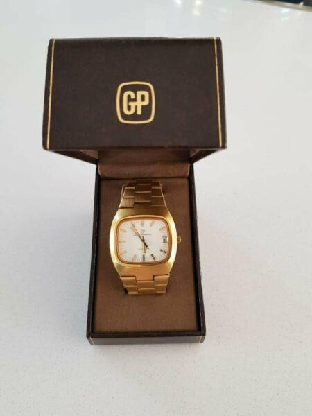 Vintage Boxed Swiss Girard Perregaux 1970s Quartz Date Dress Watch Gold Plated 