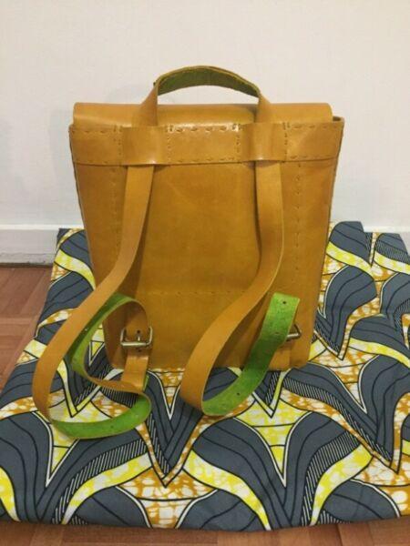Yellow leather backpack 