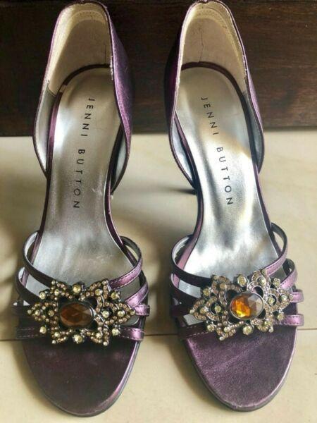 Women's Jenni Button Real Leather Jewels crystal-embellished Peep Toe PumpsPurple Size 36 UK 3.5 