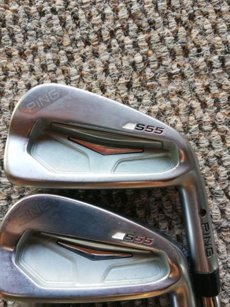 Ping S 55 irons and bag 