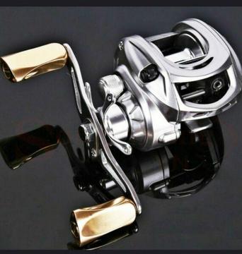 Baitcasting fishing reel silver and brass 