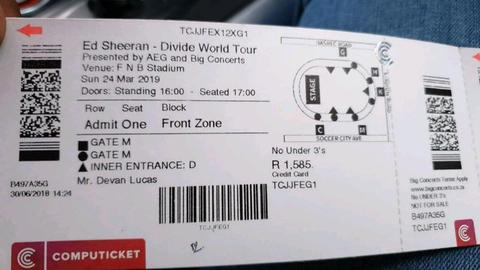 Ed Sheeran 2 Front row tickets 