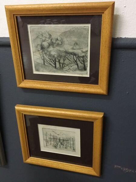 Set of 2 Small etchings.  