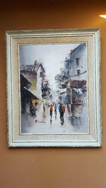 Beautiful, old signed Chinese oil painting. 