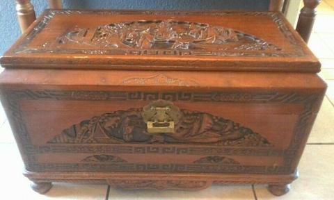 camphor Chinese carved chests x 2 