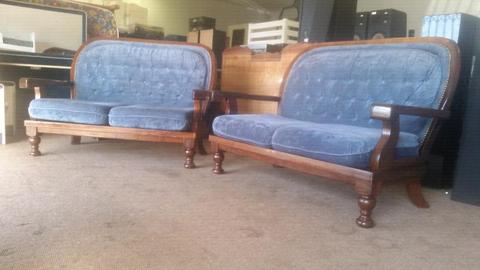 Pair Vintage Airflex Couches in Solid Mahogany 