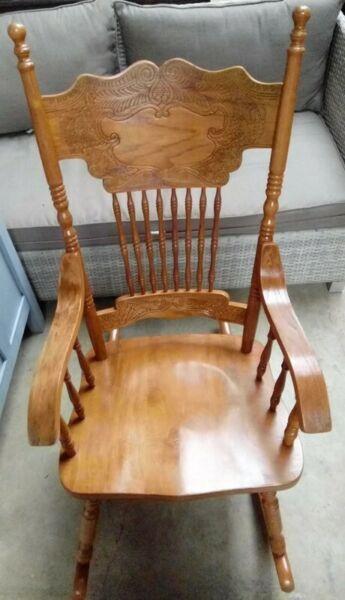 Lovely Colonial style pressed back Oak rocking chair 