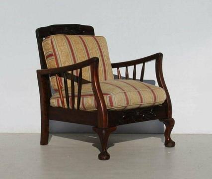 Mid Century Carved Imbuia Ball and Claw Lounge Chair  