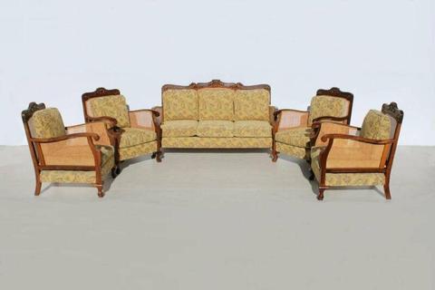 5 Piece Mid Century Imbuia Lounge Suite with Queen Anne Feet 