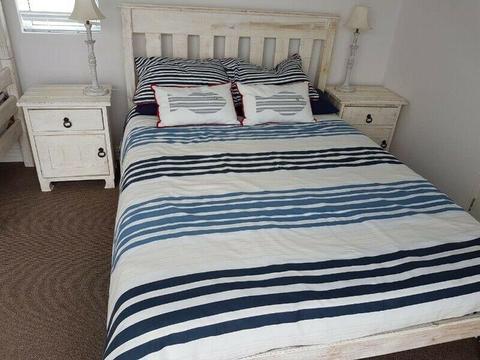 White Limewash Double Bed with Mattress 